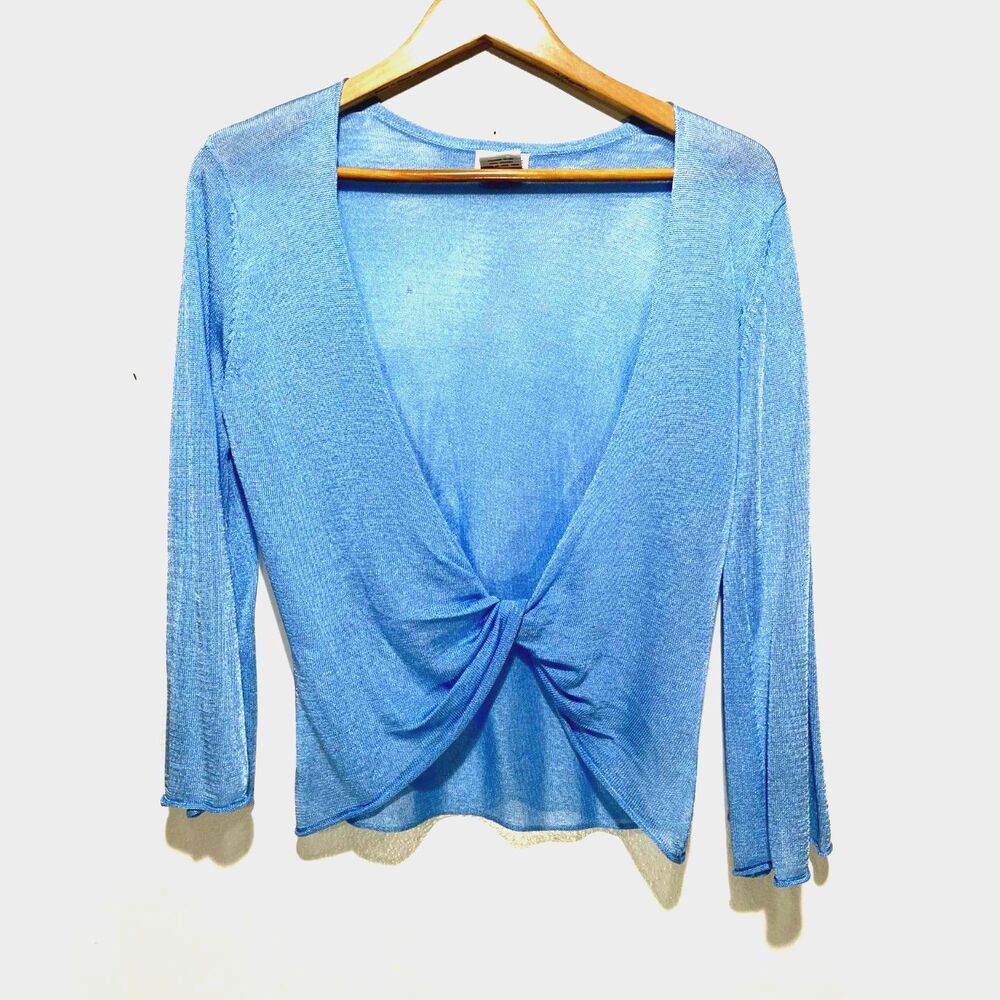 George Y2K crop cardigan VTG blue close mesh bell sleeves fairy casual women M